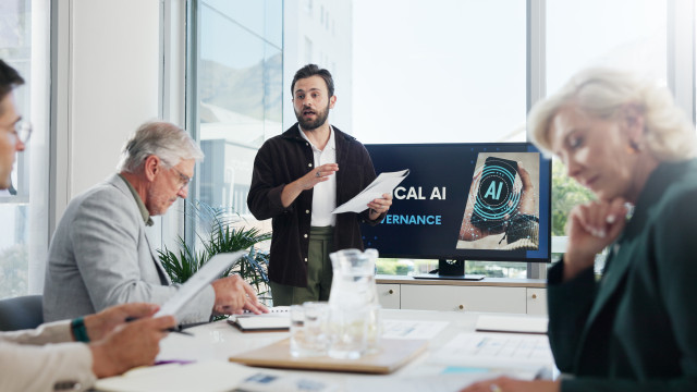 network security team discussing AI governance