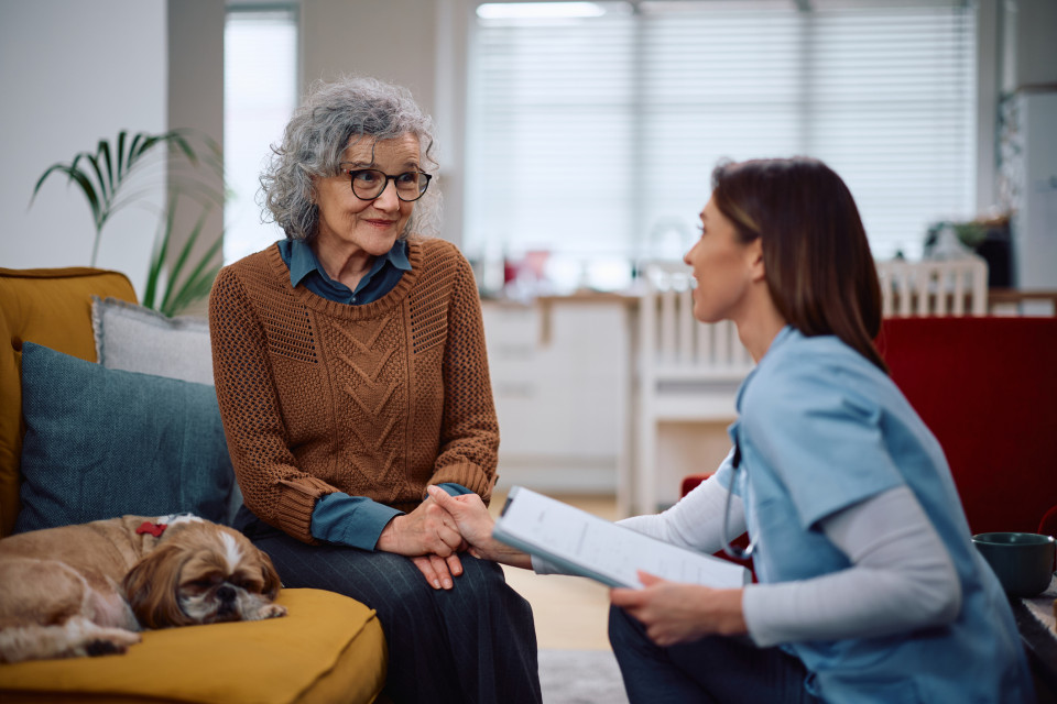 home care  aid consulting with a client